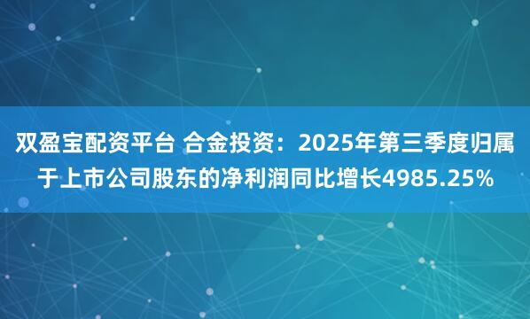 双盈宝配资平台 合金投资：2025年第三季度归属于上市公司股东的净利润同比增长4985.25%